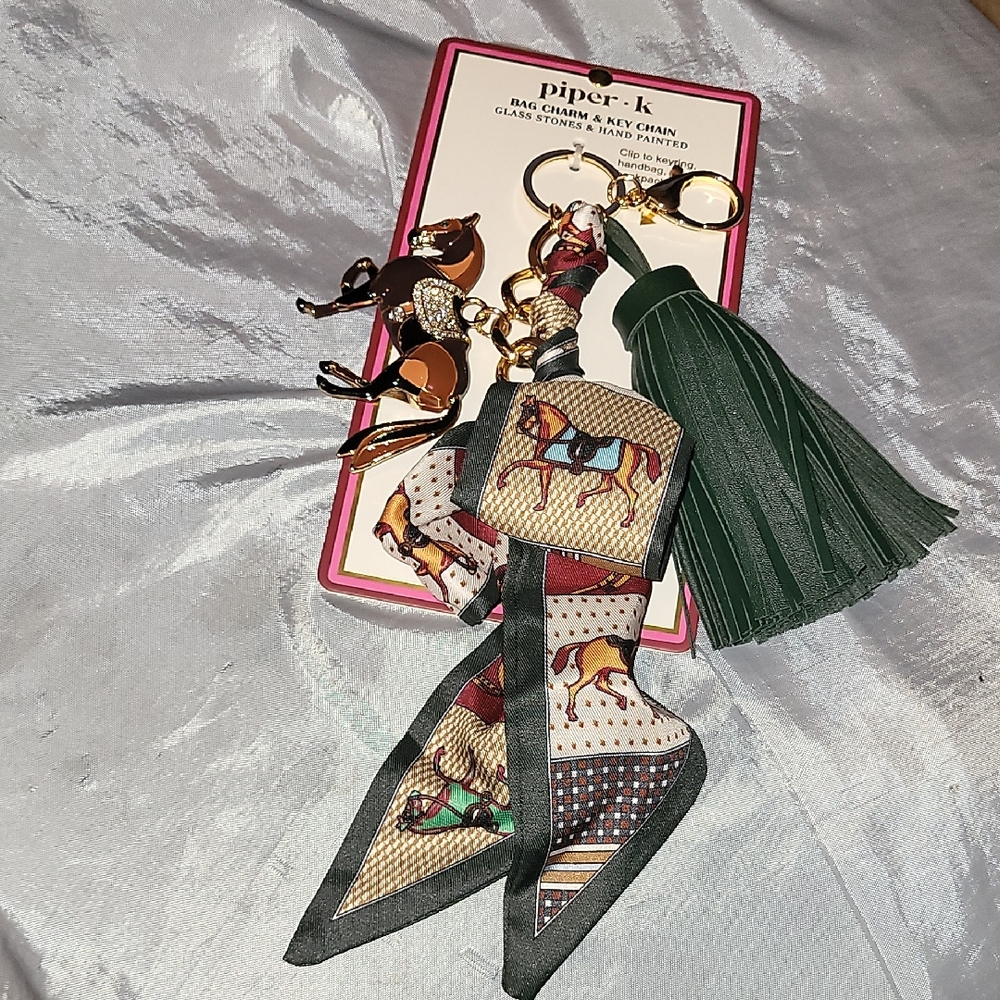 Piper K HORSE SCARF AND TASSRL Keychain BAG CHARM HL Tp
